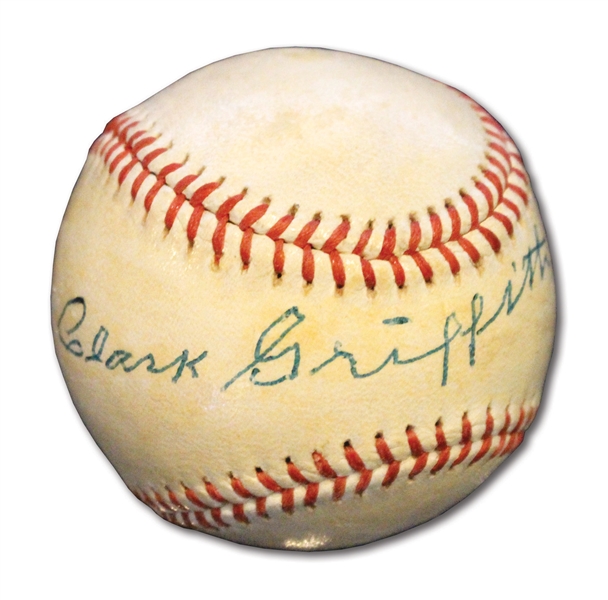 EARLY 1950S CLARK GRIFFITH SINGLE SIGNED BASEBALL (HIGH-GRADE AUTO.)