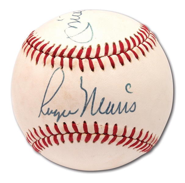 MICKEY MANTLE AND ROGER MARIS DUAL-SIGNED OAL (MacPHAIL) BASEBALL - PSA/DNA NM-MT+ 8.5 OVERALL
