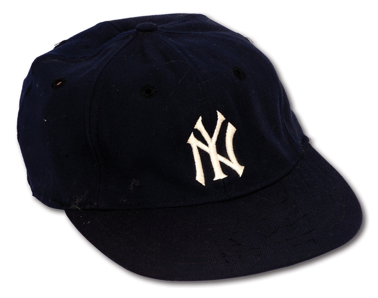 MID-1960S MICKEY MANTLE AUTOGRAPHED NEW YORK YANKEES GAME WORN CAP (TEAMMATE LOA W/ PETE SHEEHY REFERENCE)