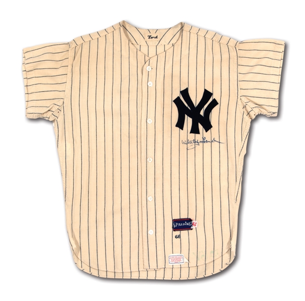 1966 WHITEY FORD AUTOGRAPHED NEW YORK YANKEES GAME WORN HOME JERSEY (MEARS A6)
