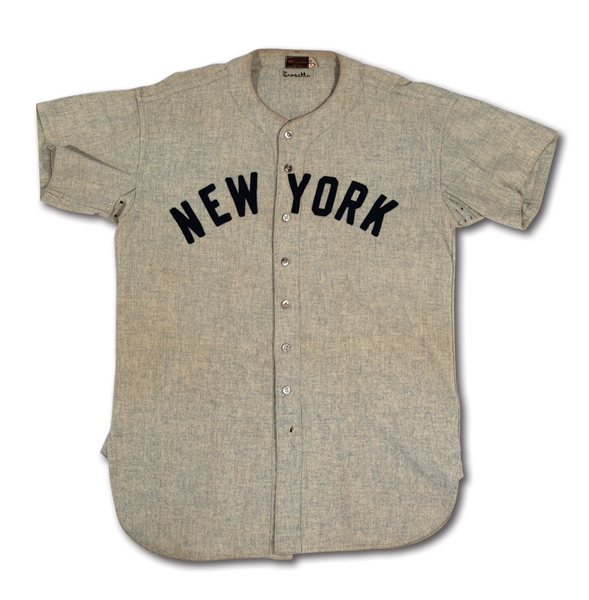 C. 1946-47 FRANK CROSETTI NEW YORK YANKEES GAME WORN ROAD JERSEY (SGC/GROB LOA, GRADED "E")