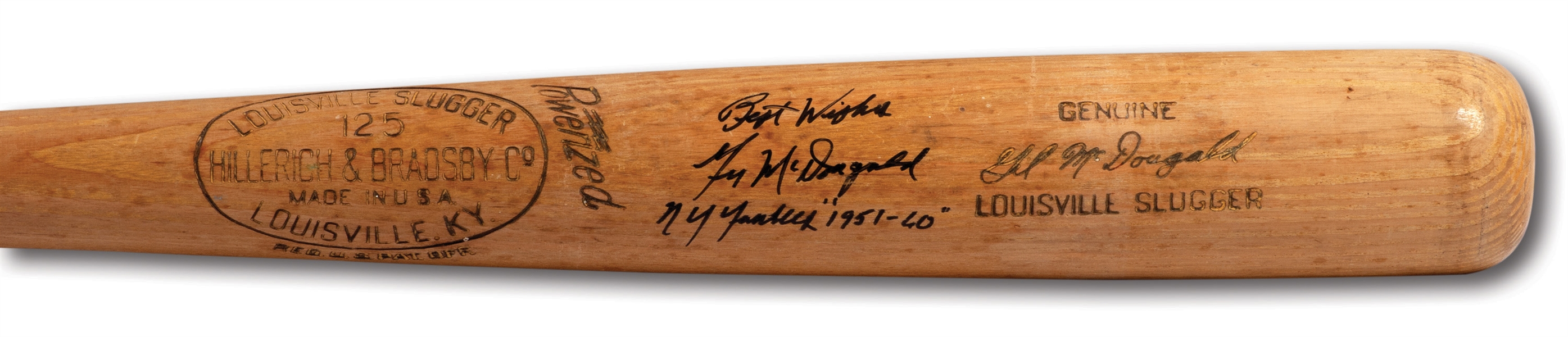 GIL MCDOUGALD AUTOGRAPHED 1951-58 HILLERICH & BRADSBY PROFESSIONAL MODEL GAME USED BAT (PSA/DNA GU 6)