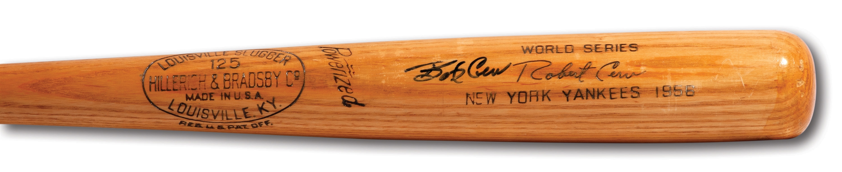 BOB CERV AUTOGRAPHED 1956 WORLD SERIES HILLERICH & BRADSBY PROFESSIONAL MODEL GAME ISSUED BAT