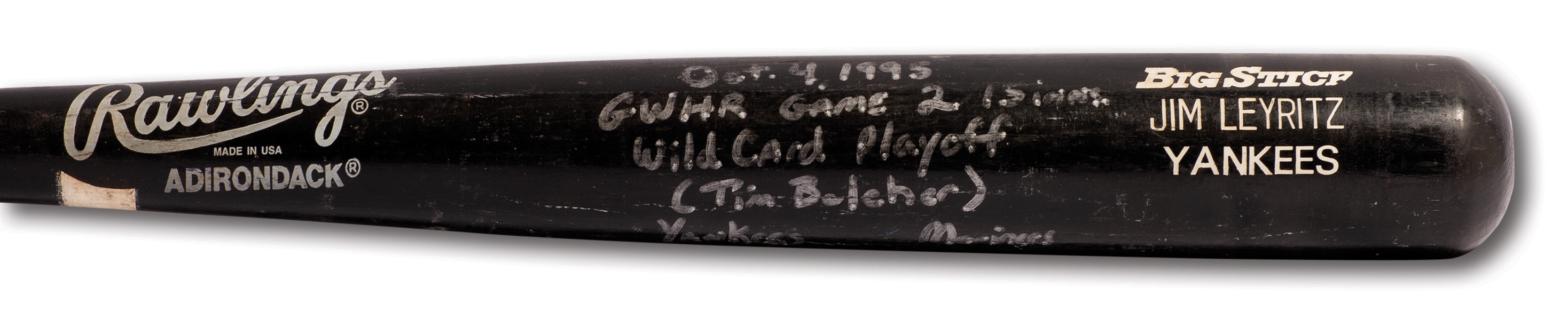 JIM LEYRITZ 1995 ALDS (NYY vs. SEA) GAME 2 WALK-OFF HOME RUN BAT INSCRIBED BY LEYRITZ (PSA/DNA GU 10, LEYRITZ LOA)