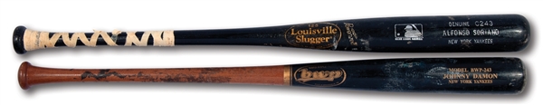 PAIR OF 1999-2001 ALFONSO SORIANO (ROOKIE ERA) AND 2007 JOHNNY DAMON PRO MODEL GAME USED BATS