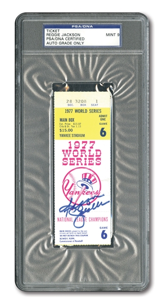 REGGIE JACKSON SIGNED 1977 WORLD SERIES GAME 6 TICKET STUB ("MR. OCTOBERS 3-HR GAME) - PSA/DNA MINT 9 AUTO.
