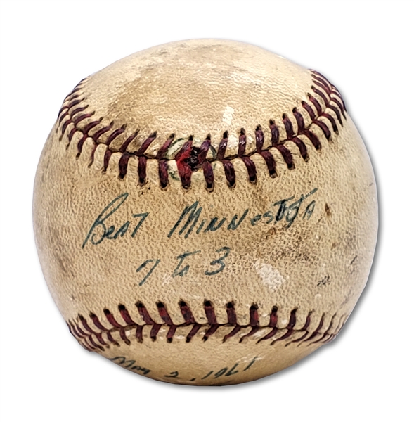 5/3/1961 BOB TURLEY GAME BALL FROM CG VICTORY OVER TWINS - ROGER MARIS HIT HR #2 OF 61 (MEARS LOA, TURLEY ESTATE)