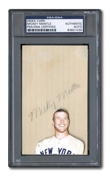 EARLY 1950S MICKEY MANTLE AUTOGRAPHED INDEX CARD - PSA/DNA AUTHENTIC