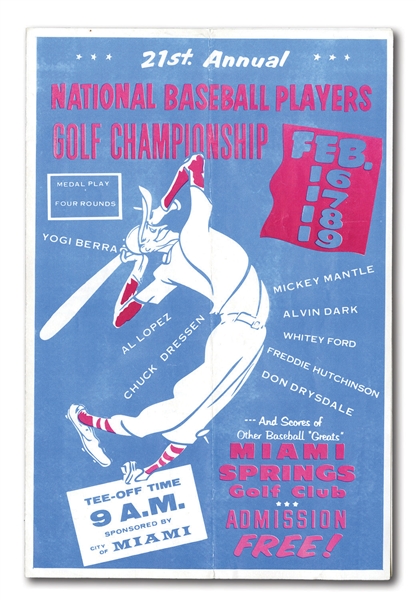 1961 NATIONAL BASEBALL PLAYERS GOLF CHAMPIONSHIP PROGRAM SIGNED BY JACKIE ROBINSON, MICKEY MANTLE, PAUL WANER, AND OTHER HOFERS