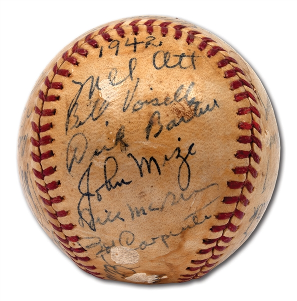 1942 NEW YORK GIANTS TEAM SIGNED ONL (FRICK) BASEBALL WITH ALL NOTABLES