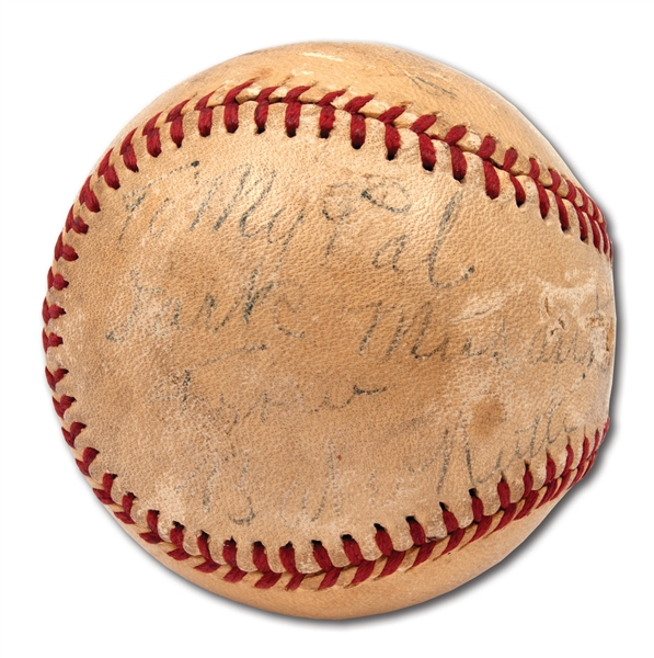 1940S BABE RUTH SIGNED AND INSCRIBED BASEBALL ALSO AUTOGRAPHED BY BILL TERRY