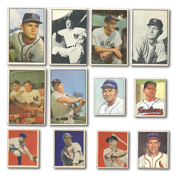 1949, 1950 AND 1953 BOWMAN (COLOR AND B&W) STARTER SETS WITH 141 TOTAL CARDS INCL. #59 MANTLE
