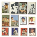 1949, 1950 AND 1953 BOWMAN (COLOR AND B&W) STARTER SETS WITH 141 TOTAL CARDS INCL. #59 MANTLE