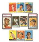1953-65 CARD LOT OF (27) HALL OF FAMERS INCL. PSA GRADED 53 TOPPS PAIGE & 58 TOPPS MANTLE