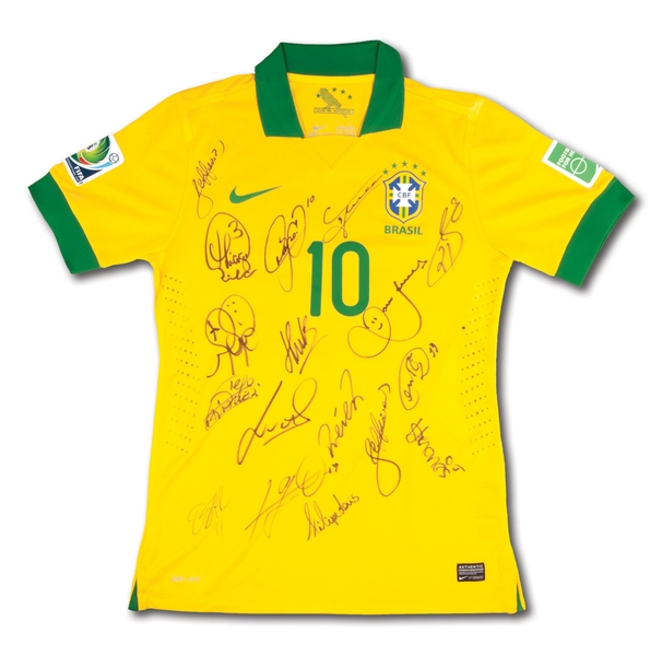 2013 BRAZIL (CBF) TEAM SIGNED NEYMAR #10 FIFA CONFEDERATIONS CUP MATCH ISSUED JERSEY (TEAM SOURCED)