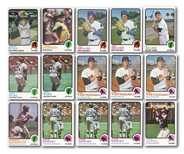 1973 TOPPS BASEBALL NEAR COMPLETE SET (605/660) PLUS (658) DUPLICATES INCL. MULTIPLES OF HOFERS AND STARS (1263 TOTAL)