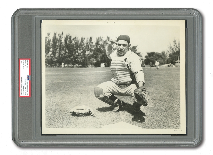 C. LATE 1940S YOGI BERRA ORIGINAL 8x10 PHOTOGRAPH USED FOR HIS 1950 BOWMAN #46 CARD (PSA/DNA TYPE I)