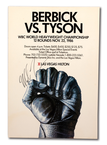 RARE NOV. 22, 1986 TYSON VS. BERBICK ON-SITE FIGHT POSTER ("THE FIST") SIGNED BY IRON MIKE - BECAME YOUNGEST HEAVYWEIGHT CHAMPION!