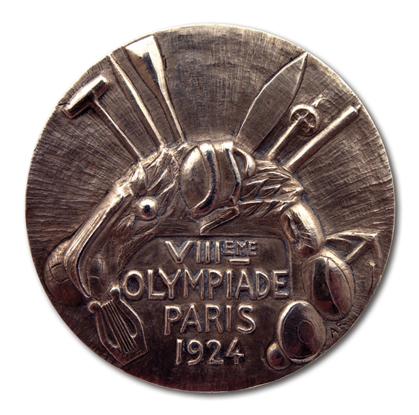 1924 PARIS SUMMER OLYMPIC 2ND PLACE WINNERS SILVER MEDAL PRESENTED TO DENMARK MENS CYCLIST WILLY HANSEN