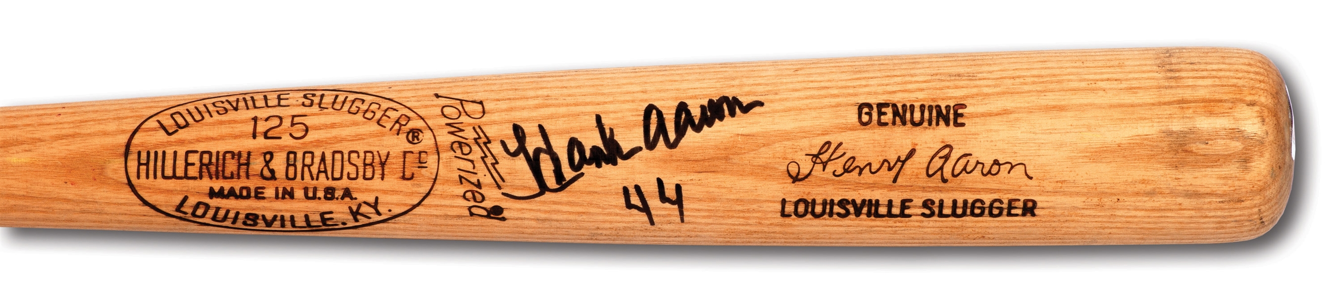 1974-75 HANK AARON AUTOGRAPHED H&B PROFESSIONAL MODEL A99 GAME USED BAT FROM ERA HE HIT #715 TO PASS RUTH (PSA/DNA GU 7)