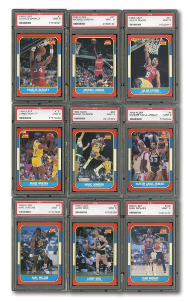 1986-87 FLEER BASKETBALL COMPLETE SET WITH ALL 132 CARDS (INCL. JORDAN ROOKIE) GRADED PSA MINT 9