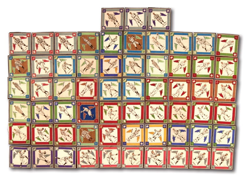 1914 B18 FELT BLANKET NEAR SET (54/90) WITH (63) TOTAL INCL. TY COBB, WALTER JOHNSON & 5 OTHER HOFERS
