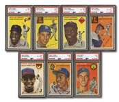 1954 TOPPS BASEBALL NEAR COMPLETE SET (249/250) WITH 7 PSA GRADED INCL. AARON & BANKS ROOKIES - ONLY MISSING #239 SKOWRON
