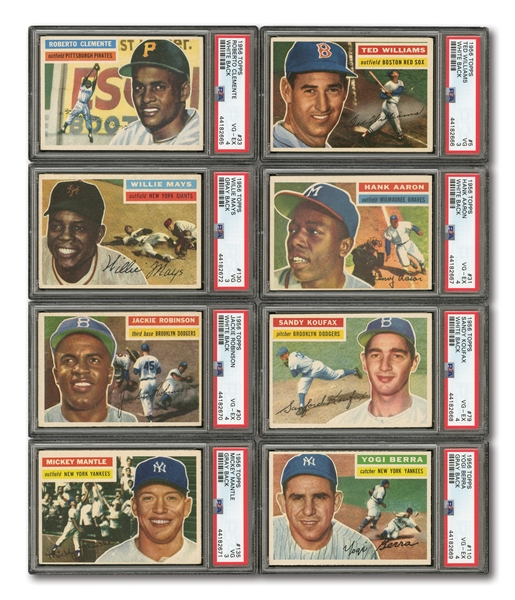 1956 TOPPS BASEBALL COMPLETE SET OF 340 (PLUS BOTH CHECKLISTS) WITH 8 PSA GRADED NOTABLES