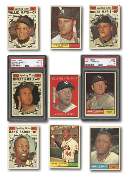 1961 TOPPS BASEBALL COMPLETE SET OF (587) WITH TWO PSA GRADED MANTLES (#300 AND #578 ALL-STAR)