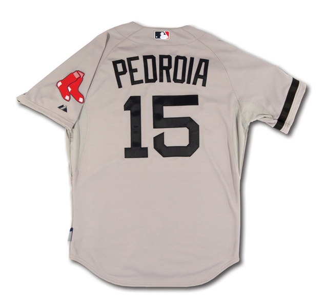 2013 DUSTIN PEDROIA BOSTON RED SOX WORLD SERIES GAME ISSUED ROAD JERSEY