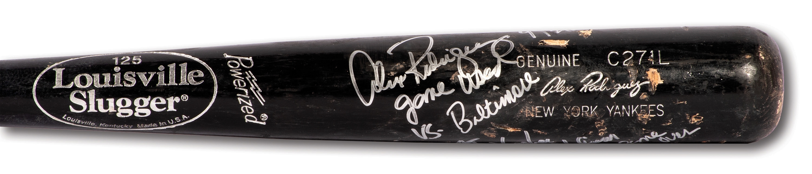 9/21/2008 ALEX RODRIGUEZ SIGNED & INSCRIBED LOUISVILLE SLUGGER BAT USED IN THE FINAL GAME EVER PLAYED AT OLD YANKEE STADIUM (PSA/DNA GU 10)