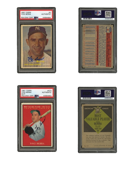 1948-65 YOGI BERRA BOWMAN AND TOPPS COLLECTION OF (26) CARDS INCL. TWO AUTOGRAPHED (PSA/DNA AUTHENTIC)