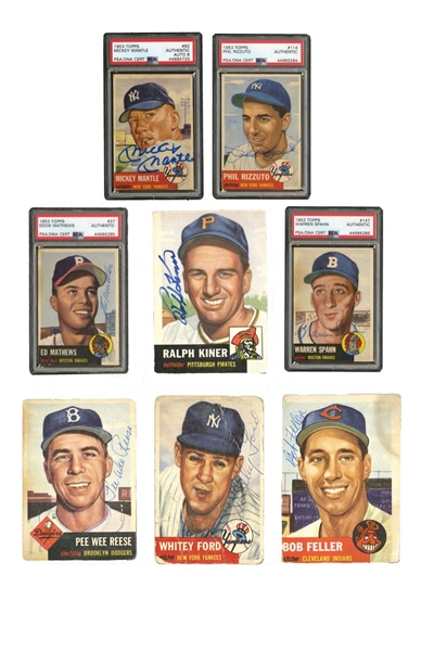 1953 TOPPS BASEBALL AUTOGRAPHED PARTIAL SET (146/274) WITH #53 MANTLE PSA/DNA 8 AUTO.