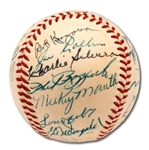 1952 NEW YORK YANKEES WORLD CHAMPIONS TEAM SIGNED OAL (HARRIDGE) BASEBALL WITH MICKEY MANTLE - PSA/DNA 8 AUTO. (RAY SCARBOROUGH COLLECTION)