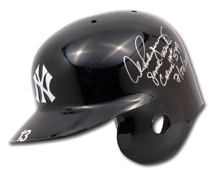 7/22/2010 ALEX RODRIGUEZ SIGNED & INSCRIBED NEW YORK YANKEES BATTING HELMET WORN TO HIT CAREER HOME RUN #599 (A-ROD LOA, MLB AUTH.)