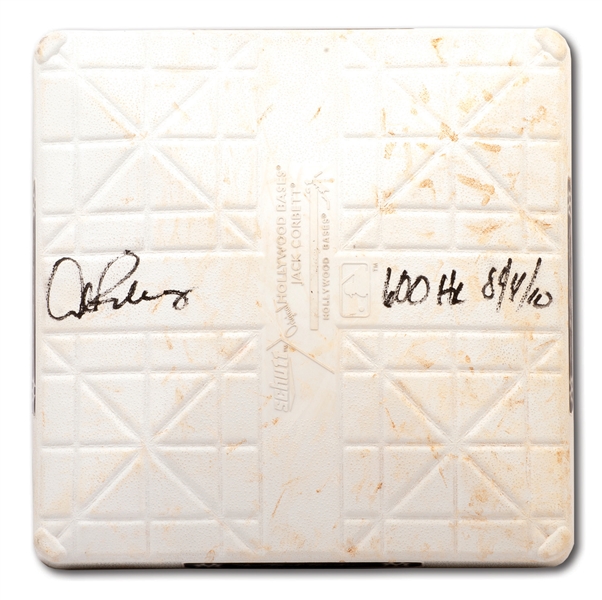 8/4/2010 ALEX RODRIGUEZ SIGNED & INSCRIBED FIRST BASE BAG USED DURING HIS 600TH CAREER HOME RUN GAME (A-ROD LOA, MLB AUTH.)