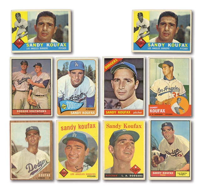 SANDY KOUFAX 1958-65 TOPPS LOT OF (10) CARDS INCL. 1960 DUPLICATE
