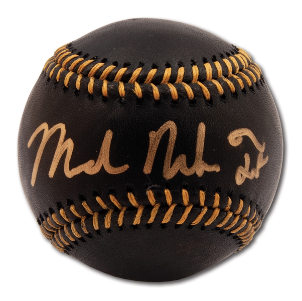 "MICHAEL NELSON TROUT" (FULL NAME) SINGLE SIGNED OML BLACK BASEBALL (MLB AUTH.)