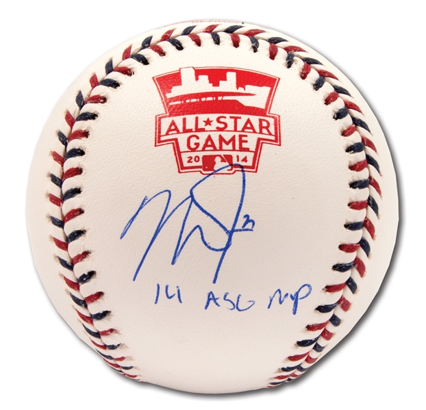 MIKE TROUT SINGLE SIGNED & "2014 ASG MVP" INSCRIBED OFFICIAL 2014 ALL-STAR GAME BASEBALL (MLB AUTH.)