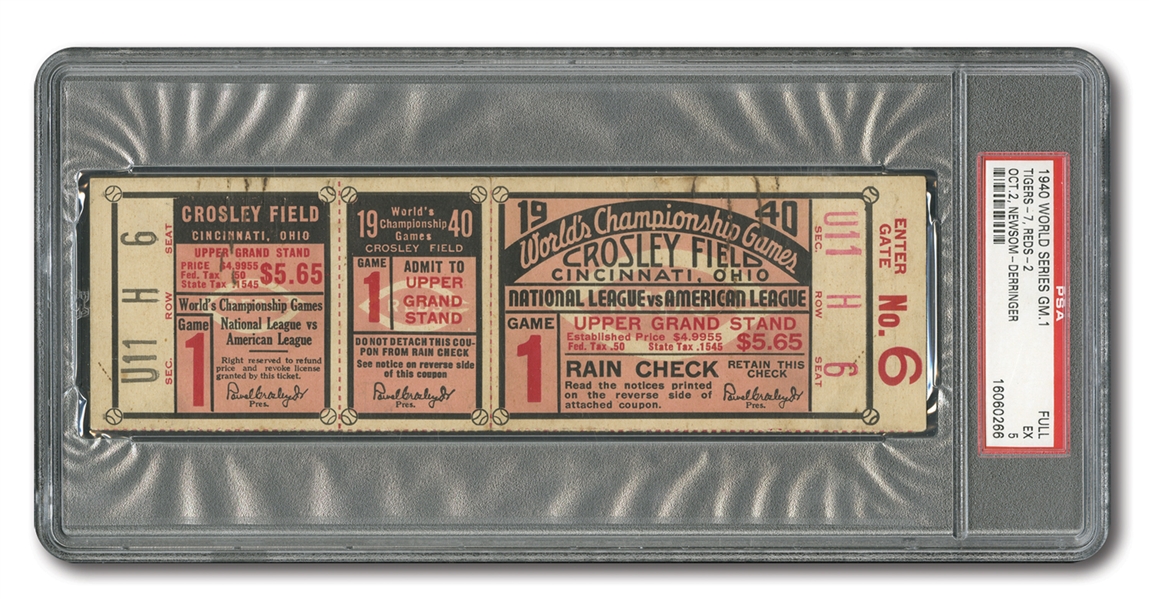 1940 WORLD SERIES (REDS VS. TIGERS) GAME 1 FULL TICKET - PSA EX 5 (ONLY TWO EVER GRADED)