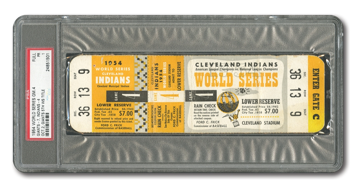 1954 WORLD SERIES (GIANTS AT INDIANS) GAME 4 FULL TICKET - PSA PR 1