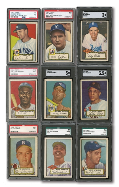 1952 TOPPS BASEBALL COMPLETE MASTER SET WITH (491) CARDS INCL. 80 BLACK BACKS & 4 ERRORS/VARIATIONS - 62 GRADED BY PSA OR SGC!
