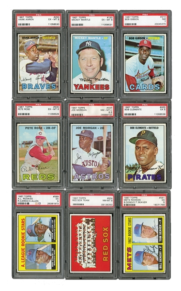 1967 TOPPS BASEBALL COMPLETE SET OF (609) WITH 40 PSA GRADED INCL. #581 SEAVER RC & #150 MANTLE