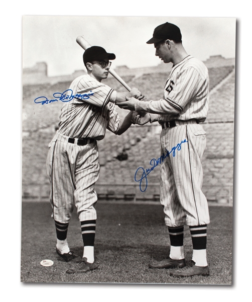 TRIO OF JOE DiMAGGIO SIGNED 16x20 PHOTOS (YANKEES & SEALS) INCL. ONE DUAL-SIGNED WITH BROTHER DOM