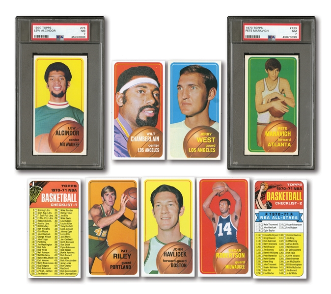 1970-71 TOPPS BASKETBALL COMPLETE SET OF (175) INCL. #75 ALCINDOR & #123 MARAVICH RC (BOTH PSA NM 7)