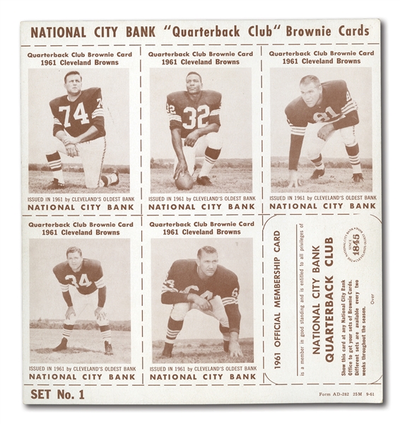 1962 CLEVELAND BROWNS NATIONAL BANK NEAR SET (30/36) IN 5 UNCUT PANELS