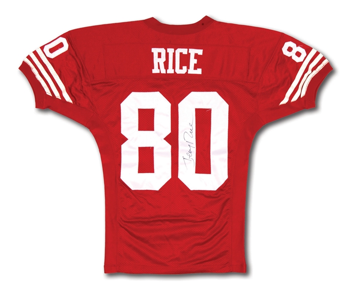 SEPT. 10, 1995 JERRY RICE SIGNED SAN FRANCISCO 49ERS GAME WORN HOME JERSEY - 11 REC./167 YDS./2 TDS. VS. ATL (RESOLUTION PHOTO-MATCHED, 49ERS LOA)