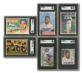 DODGERS CARD LOT OF (6) 1950-57 TOPPS & BOWMAN SGC GRADED CARDS INCL. KOUFAX, CAMPANELLA, SNIDER & NEWCOMBE (RC)