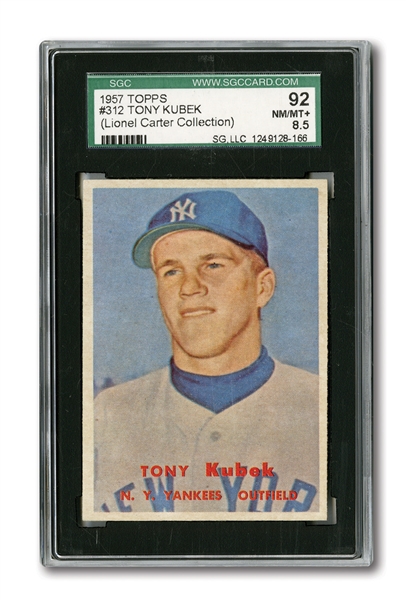 1957 TOPPS #312 TONY KUBEK ROOKIE - SGC 92 NM-MT+ 8.5