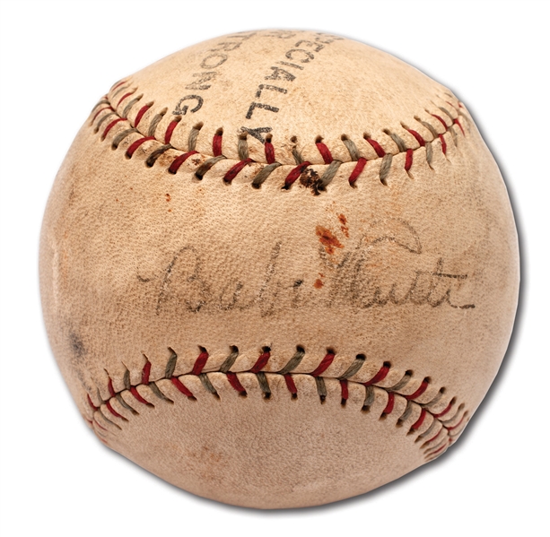 BABE RUTH AND LOU GEHRIG DUAL-SIGNED SPALDING BASEBALL - STAMPED "NAT C. STRONG" (NEGRO LEAGUES EXECUTIVE)